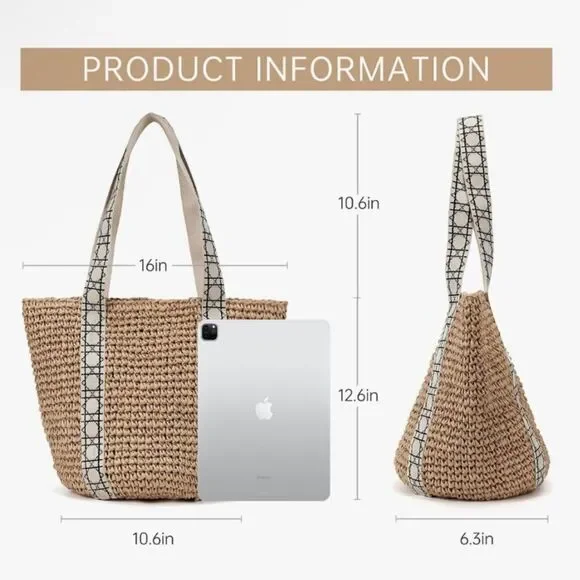 Kiss Sea Shoreline Creations Packable Woven Tote in Tan. New and sealed. - Picture 2 of 11